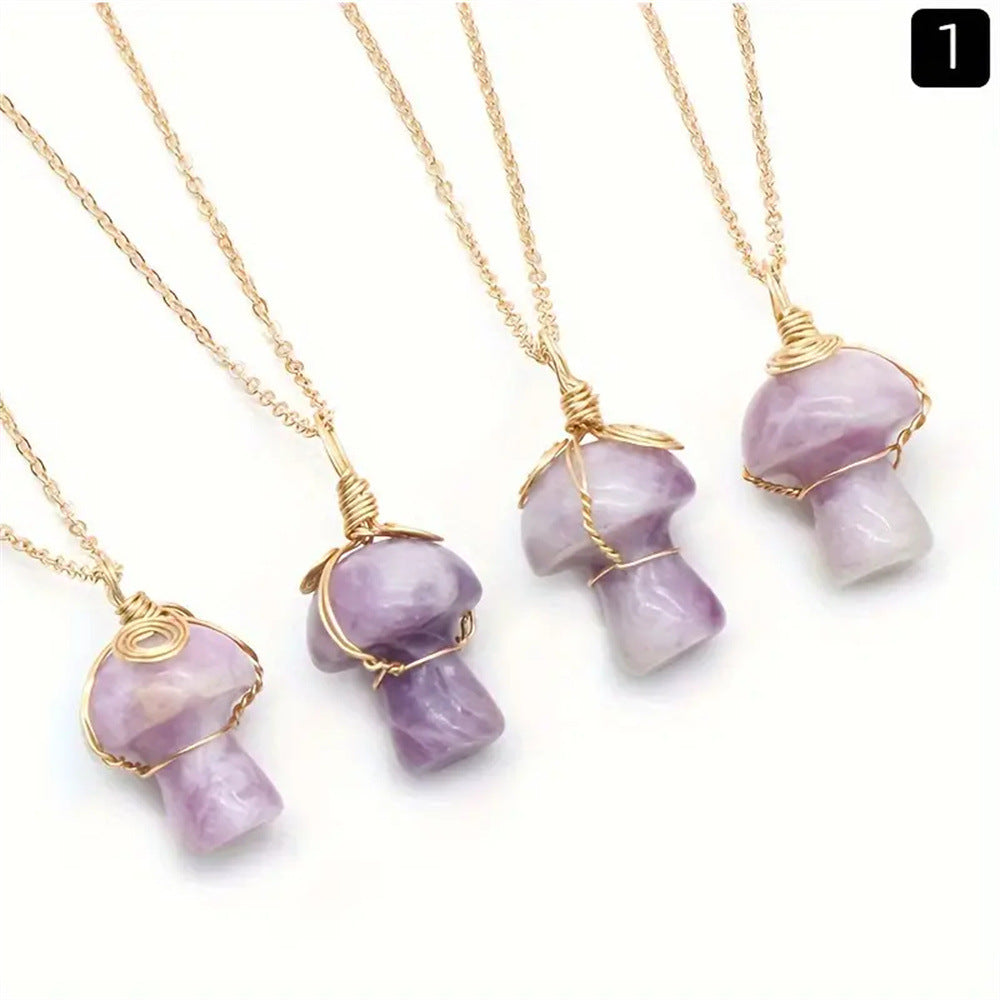 Wholesale Natural Crystal Stone Mushroom Necklace